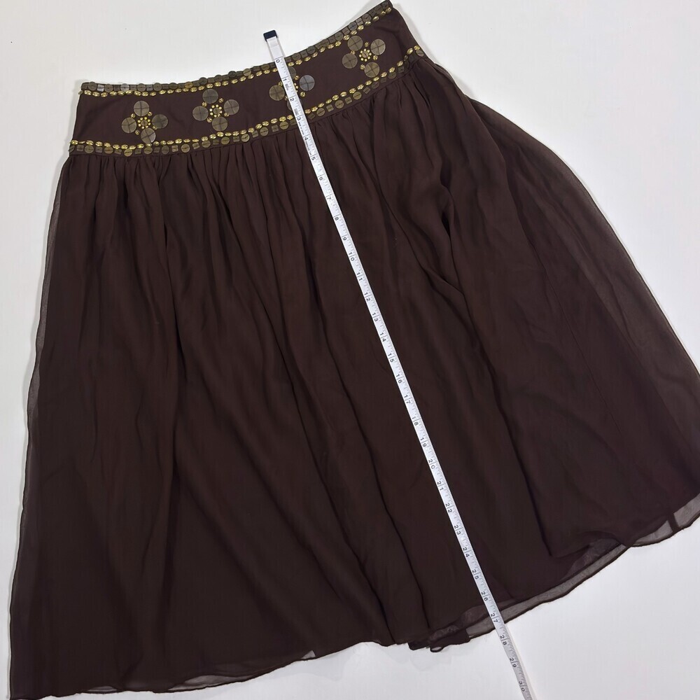 Willi Smith Brown Silk Midi Skirt Gold Sequins - Size 10 - Picture 6 of 6